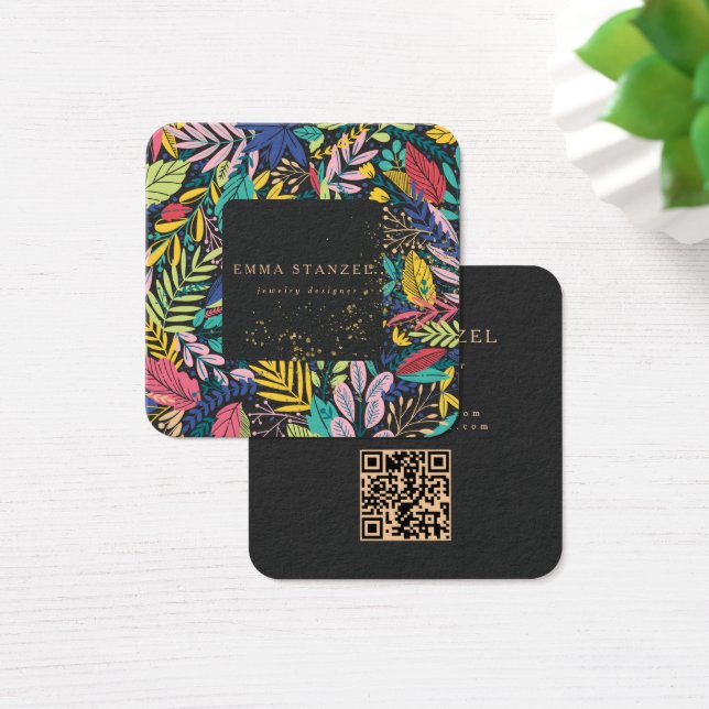 Modern Tropical Floral Square Business Card  (Escritorio)