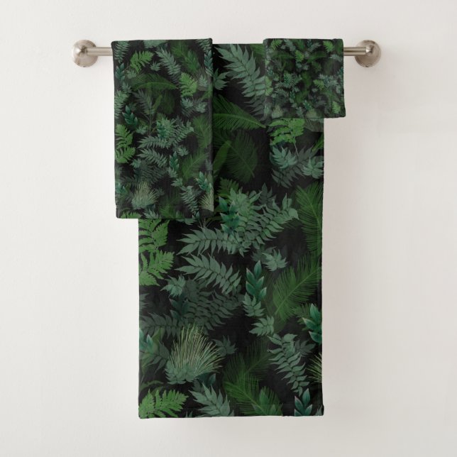 Modern tropical green foliage Black pattern (In situ)