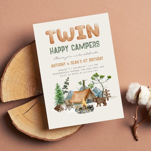 Modern Twin Happy Campers Woodland 1ª Invitación (Subido por el creador)
