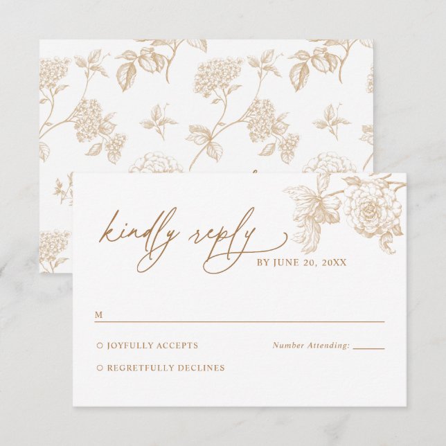 Modern Victorian Gold Floral Wedding RSVP Card (Anverso / Reverso)