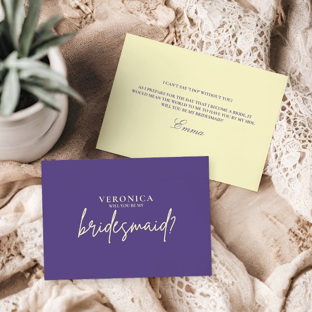 Modern Violet Yellow Bridesmaid Proposal Card (Subido por el creador)