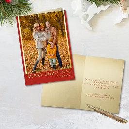 Modern Warm Family Photo Red Gold Merry Christmas