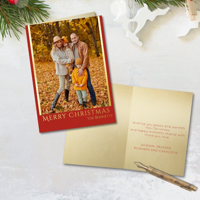 Modern Warm Family Photo Red Gold Merry Christmas (Subido por el creador)