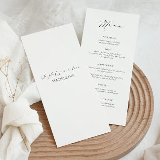 Modern wedding menu card with guest name
