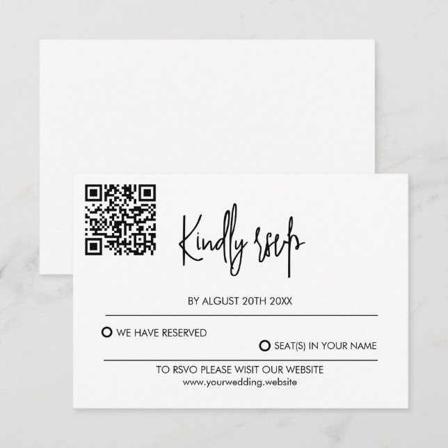 Modern Wedding RSVP Card with QR Code (Anverso / Reverso)