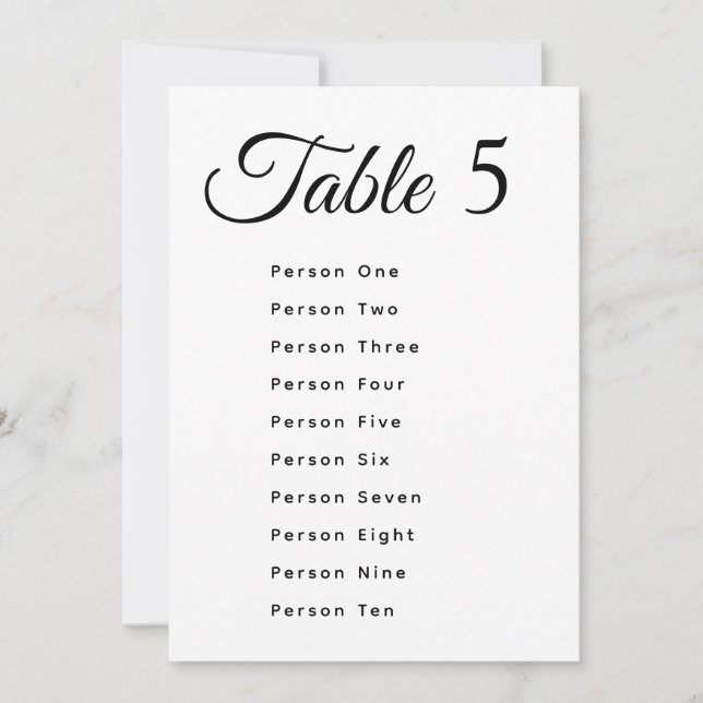 Modern Wedding Table Number Seating Chart Cards (Anverso)