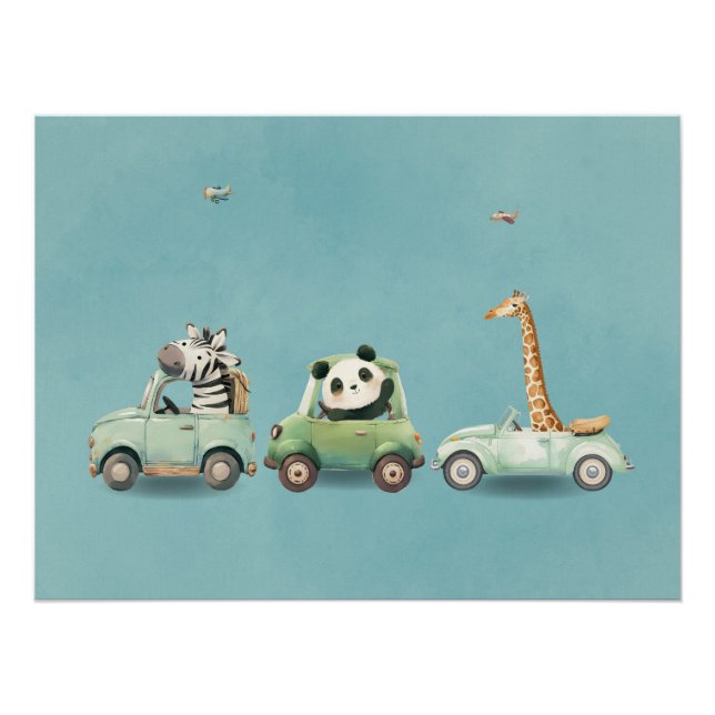 Modern Whimsical Animals in Vehicles Poster (Anverso)