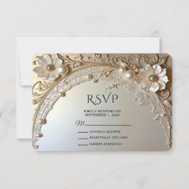 Modern White Flowers Pearls RSVP Card