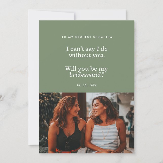 Modern Will You Be My Bridesmaid Photo Card (Anverso)