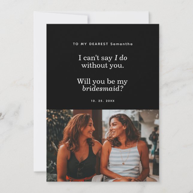 Modern Will You Be My Bridesmaid Photo Card (Anverso)