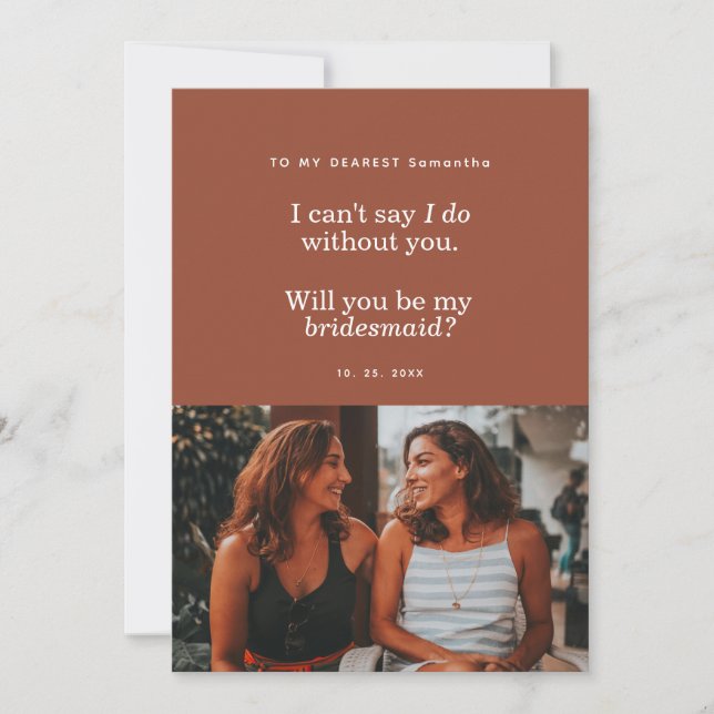Modern Will You Be My Bridesmaid Photo Card (Anverso)