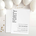 Moderna 40.ª Invitación a la fiesta de cumpleaños<br><div class="desc">Esta minimalista tipografía, invitación a la fiesta de cumpleaños número 40, es perfecta para una fiesta de cumpleaños moderna. El diseño es sencillo y presenta una tipografía minimalista clásica en blanco y negro con un toque moderno. Personalizable en cualquier color. Mantenga el diseño minimalista y elegante, tal como está, o...</div>