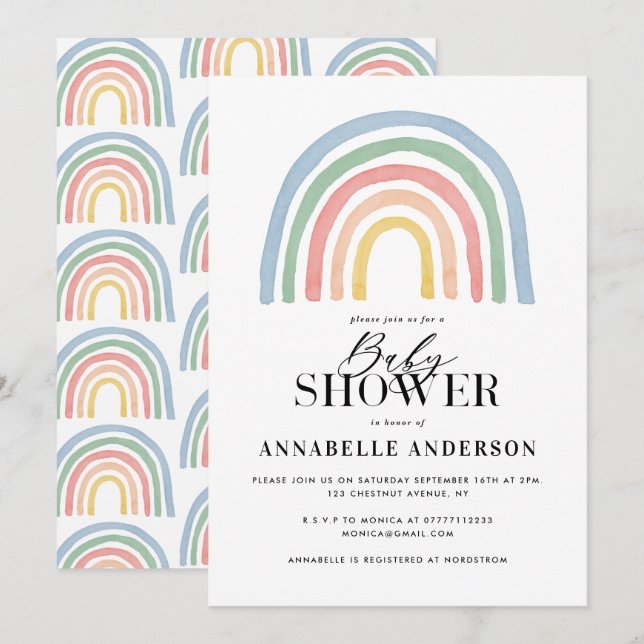 Moderna acuarela arco iris elegante ducha de bebé (Anverso / Reverso)