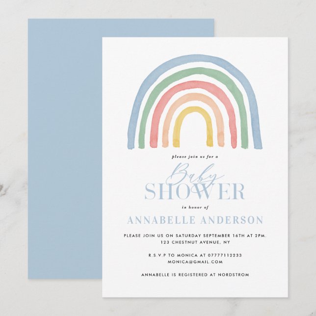 Moderna acuarela arco iris elegante ducha de bebé (Anverso / Reverso)