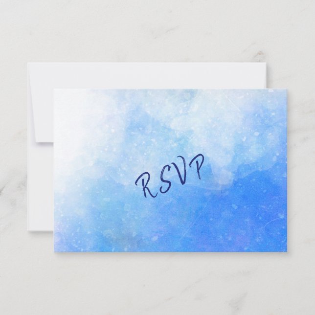 Moderna acuarela Blue White Wedding RSVP (Anverso)