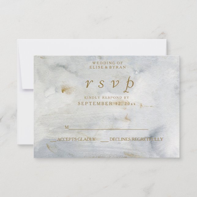Moderna acuarela Boda de mármol azul oro RSVP (Anverso)