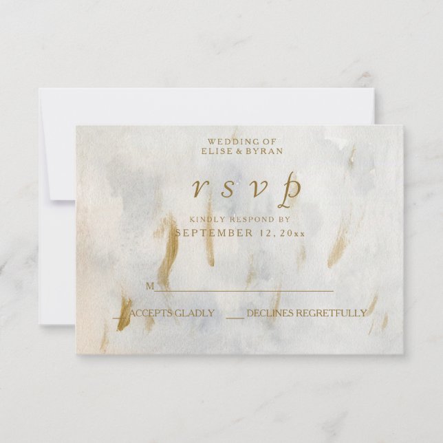 Moderna acuarela Boda dorada de mármol blanco RSVP (Anverso)