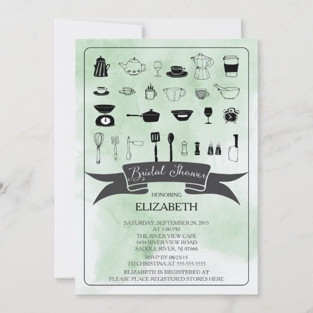 Moderna acuarela Cocina Bridal Ducha Invitación (Anverso)