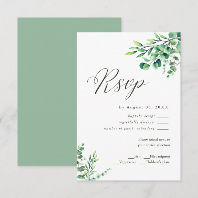 Moderna acuarela Eucalyptus Greenery Wedding RSVP (Anverso / Reverso)