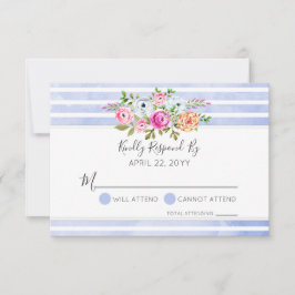 Moderna acuarela Floral Blue Stripe Wedding RSVP