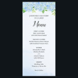 Moderna acuarela Hidrangea Azul Menú Boda<br><div class="desc">Estas tarjetas de menú boda cuentan con flores de hidraangea azul acuarela y follaje. Personalízalos con tu propio texto. Visita nuestra tienda para ver toda la gama de productos que puedes personalizar para tu día de boda.</div>