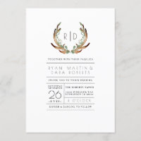 Moderna acuarela rústica antler | Invitación a bod