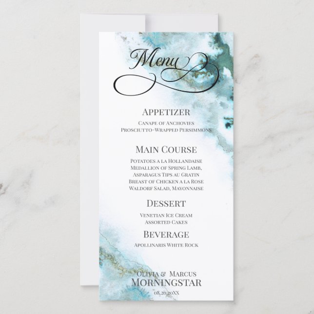 Moderna acuarela Verde azulada Moss Agate Menu (Anverso)