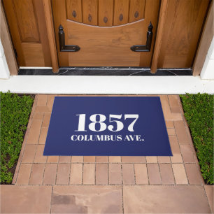 Moderna alfombra doormat azul marino y blanco eleg