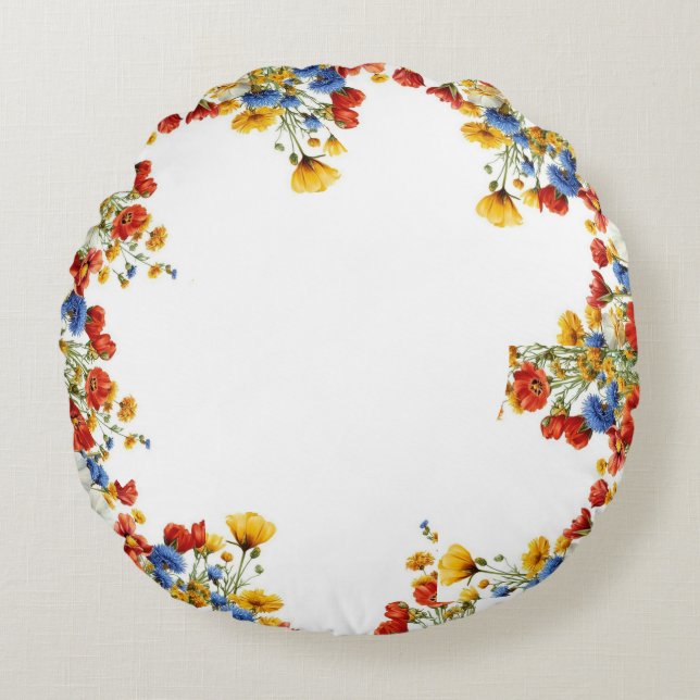 Moderna almohada redonda floral (Anverso)