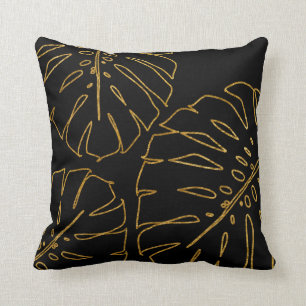 Moderna almohada tropical dorada monstera