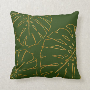 Moderna almohada tropical dorada monstera