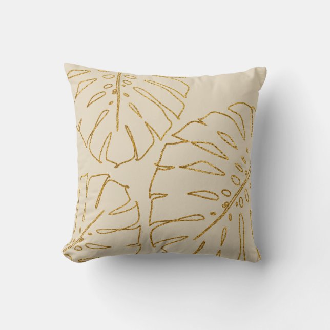 Moderna almohada tropical dorada monstera (Anverso)
