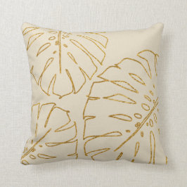 Moderna almohada tropical dorada monstera