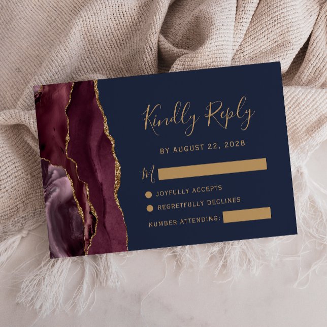 Moderna Boda Azul de la Marina de Oro Borgoña RSVP (Subido por el creador)
