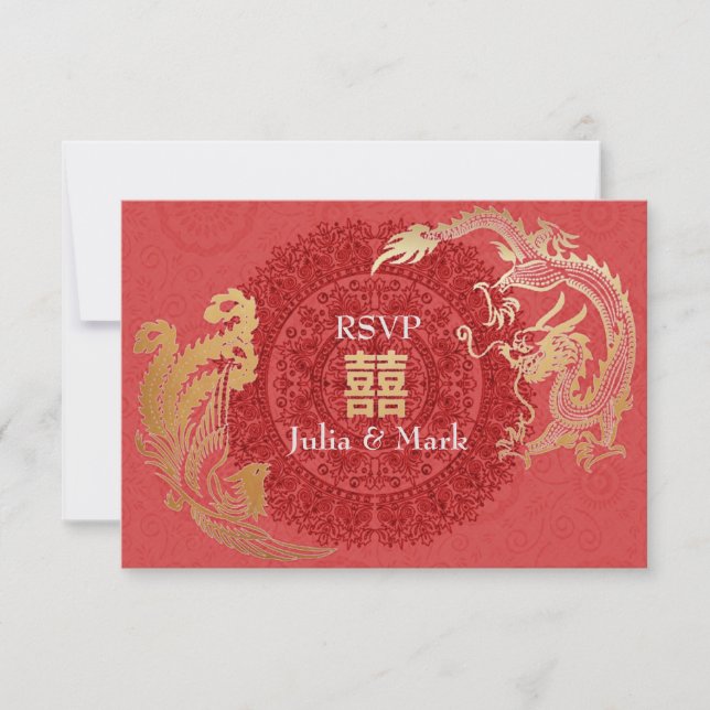 Moderna Boda Dragón-Fénix China RSVP Red (Anverso)
