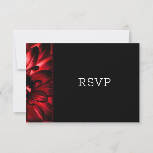 Moderna boda floral roja negra RSVP (Anverso)