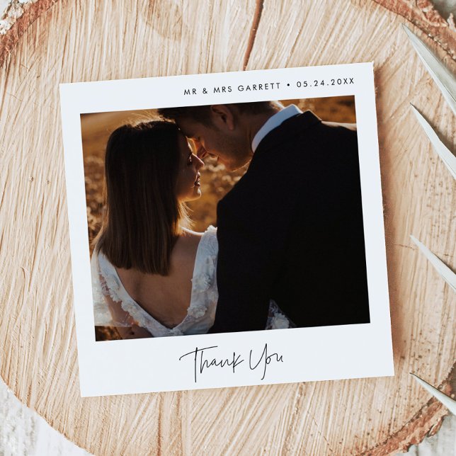 Moderna boda minimalista cuadrada Gracias tarjeta (square wedding thank you photo card)