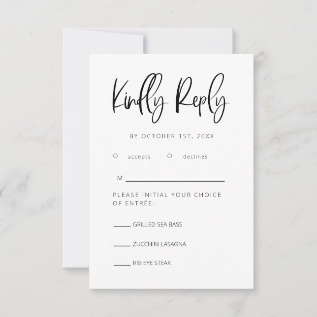 Moderna Boda Minimalista RSVP con elección de comi (Anverso)