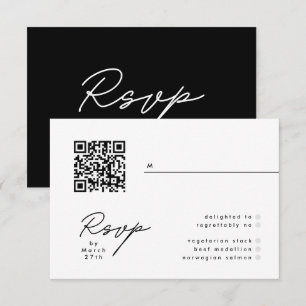 Moderna Boda QR simple en blanco y negro RSVP