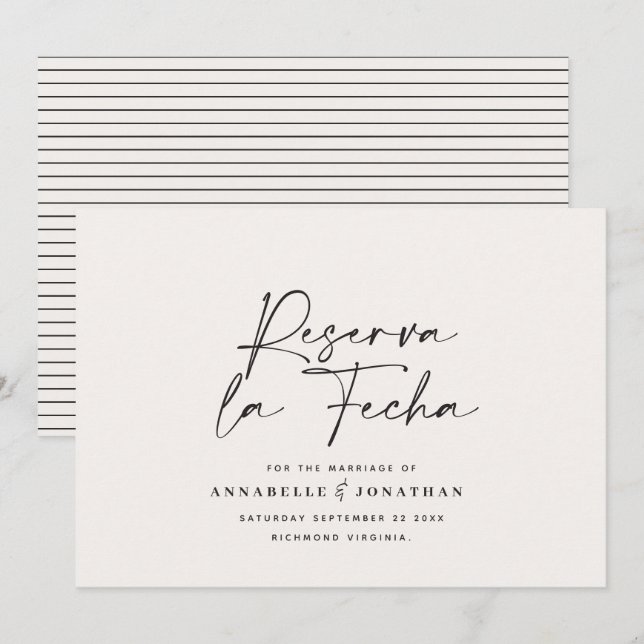 Moderna boda Reserva la fecha crema negro Guardar  (Anverso / Reverso)