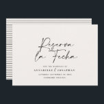 Moderna boda Reserva la fecha crema negro Guardar<br><div class="desc">Moderna y elegante tipografía boda atrevido Reserva la tarjeta. Con una tipografía moderna y elegante y un diseño de rayas hacia atrás. Los colores se pueden personalizar.</div>