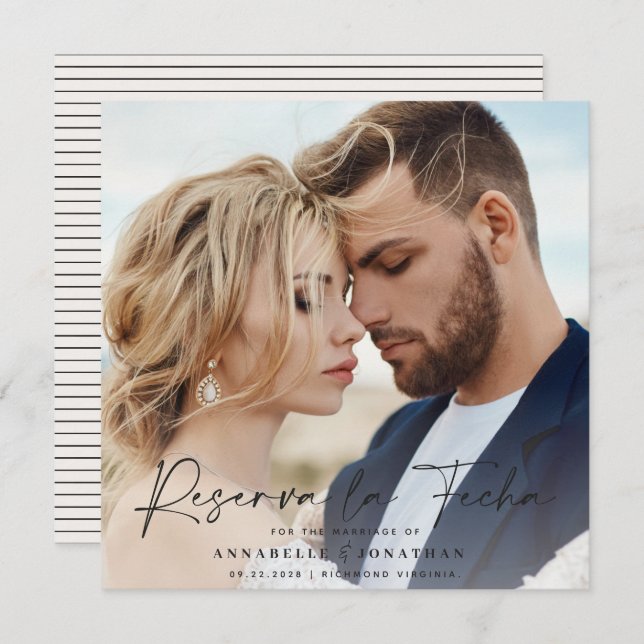 Moderna boda Reserva la fecha crema negro Guardar  (Anverso / Reverso)