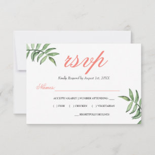 Moderna Boda Verde Coral Botánica RSVP