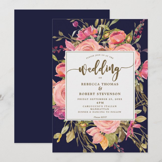 moderna boho salvaje invitación a la boda de flore (Anverso / Reverso)