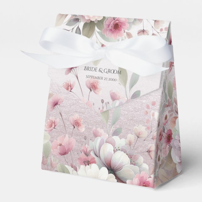 Moderna caja de Favor Floral Blanca Rosa (Front Side)