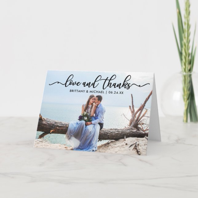 Moderna caligrafía amor y agradecimiento Boda Fold (Anverso)
