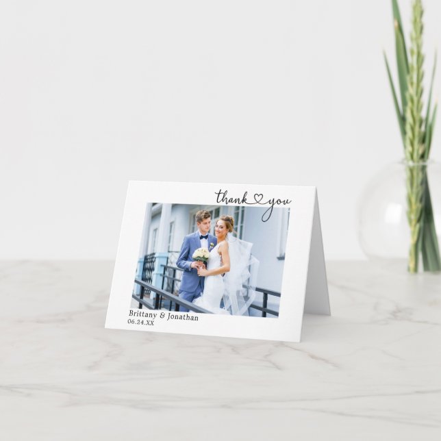 Moderna caligrafía Boda de corazón nota fotográfic (Anverso)