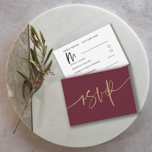 Moderna caligrafía de Borgoña Boda RSVP (Subido por el creador)