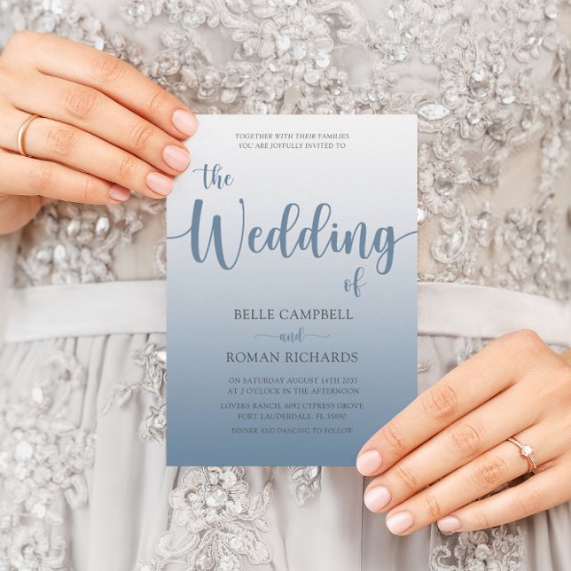 Moderna caligrafía Dusty Blue Wedding Invitación (Subido por el creador)