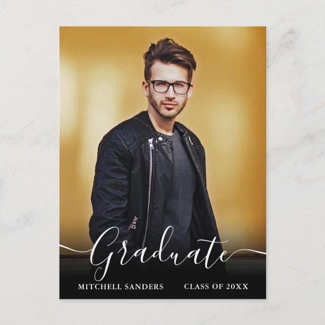 Moderna caligrafía Script Grad Photo Invitación (Anverso)